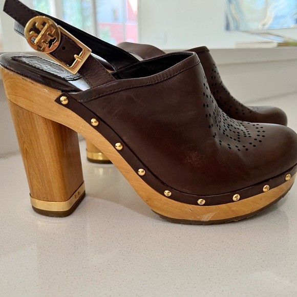 Tory Burch Shoes - Tory Burch Shoes | Tory Burch Leather Brown Brayden Slingback Clogs | Vintage